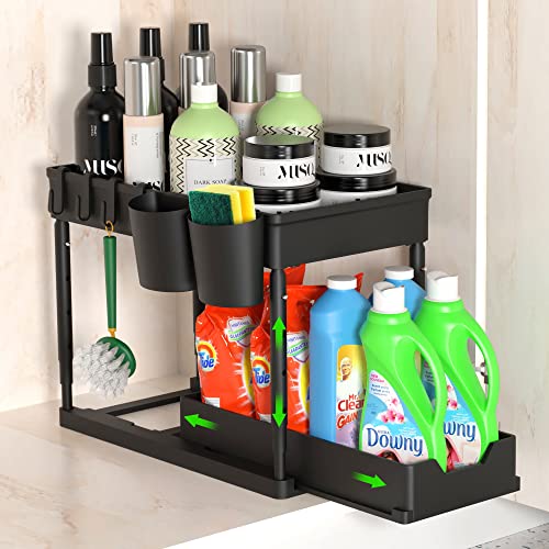 Under Sink Organizers and Storage, 2 Tier Sliding Adjustable Height Under Sink...