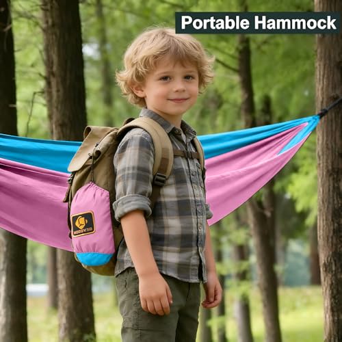 Image of Kids Hammock, Camping Hammock with Mosquito Net, Lightweight Nylon Portable Hammock with 10ft Tree Straps,Hammocks for Travel Hiking Backpacking Beach Patio