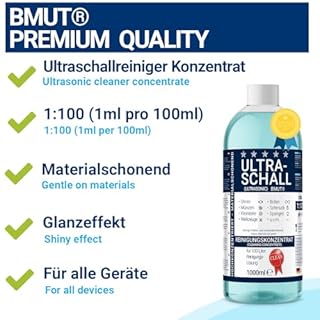 1 detergente concentrato ad ultrasuoni da 1000 ml, liquido, per occhiali, orologi, gioielli, protesi dentarie ecc. in bagno ad ultrasuoni