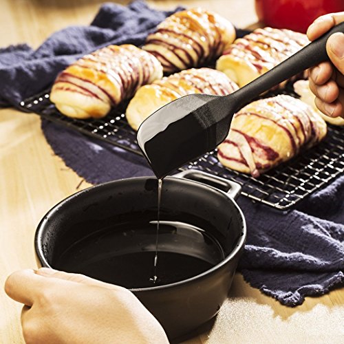 Image of Baskety Silicone Spatula Set of 2 500F Heat Resistant with Stainless Steel Core on-Stick for Cooking, Baking and Mixing, (2 Pack (11 INCH+8 INCH) Black)