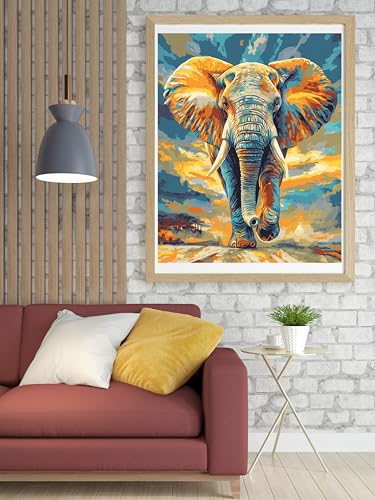 Image of Moohue DIY Counted Stamped Cross Stitch Kits for Adults Cute Colorful Elephants Under the Blue Sky 14 Count Cross Stitch Patterns Printed (Animal Elephant)
