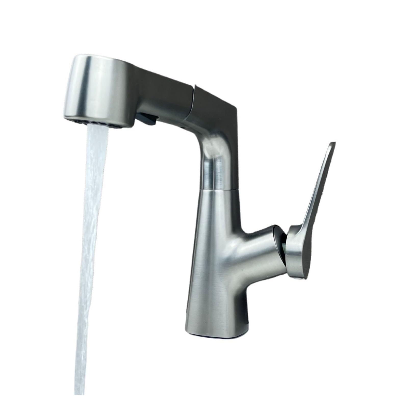 Grifo de lavabo extraíble con elevación de acero inoxidable, pistola, grifo giratorio universal multifunción, color gris y negro, frío y caliente