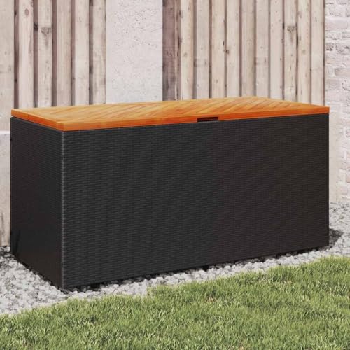Genérico Caja de almacenaje jardín Madera Acacia ratán Negro 110x50x54cm,Mobiliario,Muebles de jardín,Cajas de almacenaje para Exteriores,Negro,365955