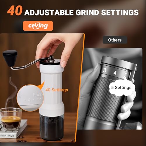 Manuelle Mini-Kaffeemühle mit 40 Einstellungen, 30 g Kapazität, konischer Grat, Kurbel für Reisen, Camping, Büro, Espresso, Übergießen