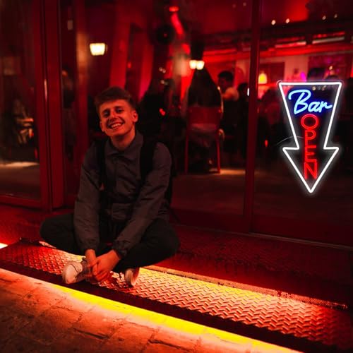 Image of Bar Open Neon Sign USB Powered Open Arrow Guide Neon Sign for Bar Decor Dimmable Switch Light Up Bar Sign for Club Beer Shop Neon Light (16.5 * 9.8 In)