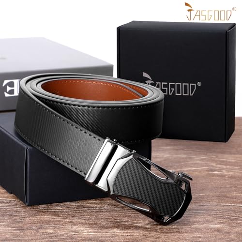 JASGOOD Mens Belt Ratchet Leather Belt for Men Dress Casual with Adjustable Buckle, Automatic Slide Belt Comfort Trim to Fit4