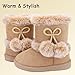 Moceen Baby Girls Winter Boots Toddler Kid Fashion Side Zip Fur Lined Lightweight Warm Snow Boots with Cute Pom Pom Size 9 Toddler 8206 Brown