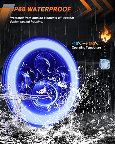 image for MGLLIGHT DOT 7 Inch LED Headlight Motorcycle Blue Halo High/Low Beam, 