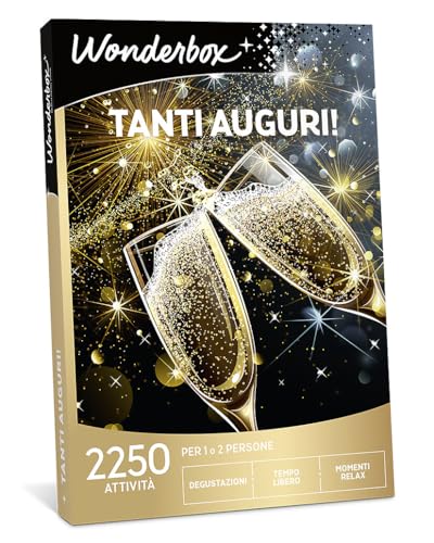 Wonderbox - Cofanetto Regalo - Tanti Auguri! - 1 attività a Scelta - 1 o 2 Persone - Degustazione, Solarium, Massaggio Viso, Servizio Fotografico, lezioni di Pilates, Spa…