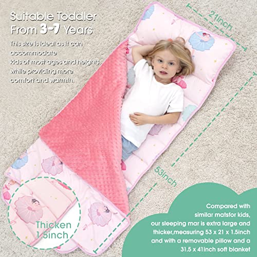 ACRABROS Toddler Nap Mat with Pillow and Blanket, Extra Large Rolled Napping Mats,Slumber Bags for Boys Girls,Kids Sleeping Bag for Daycare, Preschool Travel Camping, Ballet, King