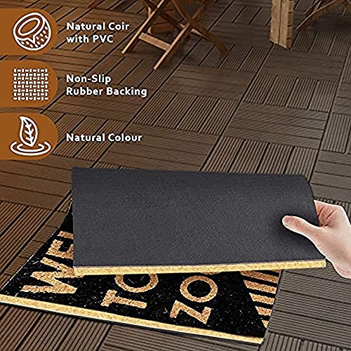 Image of Onlymat inchWelcome to The Zoo Anti-Slip Doormat, Coir with PVC Backing, Rectangular (75x45cm), Black /Brown - for Entryway, Outdoor, Home, Living Room, Hall & Door Use.