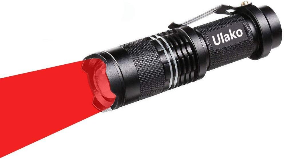 Ulako Single 1 Mode Red Light 150 Yards Adjustable Focus Zoomable LED Flashlight Torch for Hunting Hog Pig Coyote Varmint Predator
