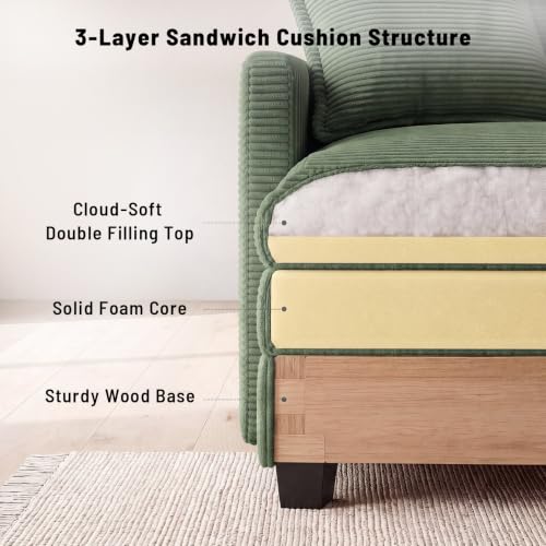 Image of Amsleekey 111.5 inch U Shaped Modular Sectional Sofa, Green Corduroy