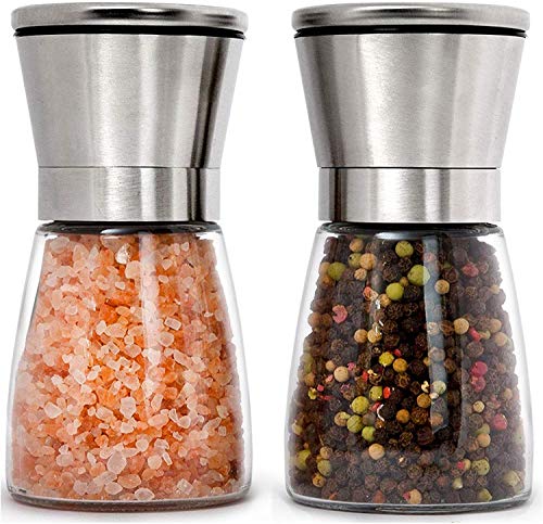 HOME EC Premium Stainless Steel Sea Salt and Pepper Grinder Set of 2 - Adjustable Ceramic, Glass Salt and Pepper Shakers - Pepper Mill & Salt Mill W/Funnel & EBook HOME EC Premium Stainless Steel Sea Salt and Pepper Grinder Set of 2 - Adjustable Ceramic, Glass Salt and Pepper Shakers - Pepper Mill & Salt Mill W/Funnel & EBook