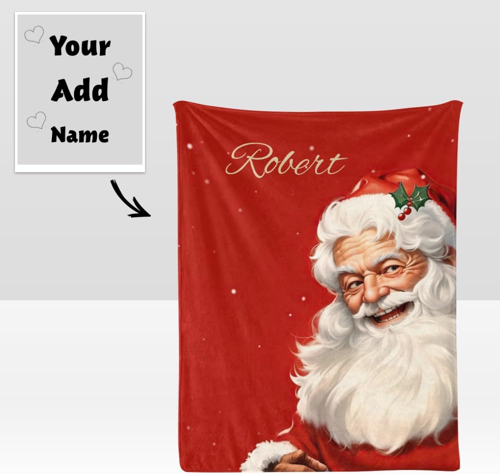 Christmas Santa Baby Girl Blankets with Name Custom Personalized Baby Nursery Super Soft Fleece Blanket for Boy Girl Birthday 30x40 Inches