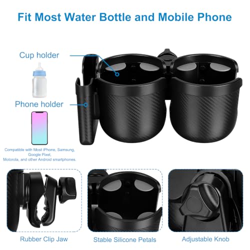 Image of Accmor Stroller Cup Holder with Phone Holder, Bike Cup Holder, Universal Cup Holder for Uppababy Nuna Strollers, 2-in-1 Drinks Holder for Walker, Wheelchair, Scooter