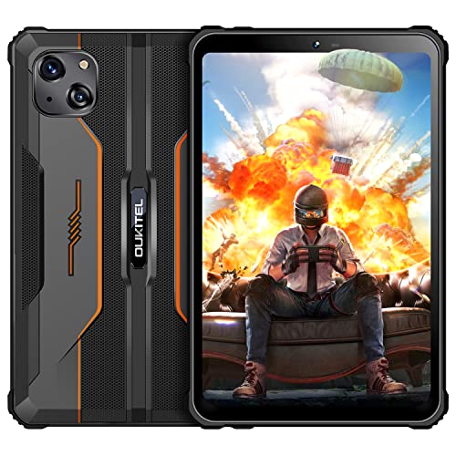 OUKITEL RT3 Tablette Incassable, Android 12, 8”Tablette Tactile, 5150mAh Batterie, 7Go+64Go(TF 1To), 16MP Caméra, 5G WiFi, 4G Double SIM, IP68/IP69K/GPS- Orange