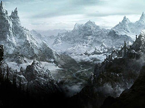 Skyrim mountain Paintiing - On Canvas Modern Wall Art Pictures For Home Decoration Wooden Framed (24X32 Inch, Framed)
