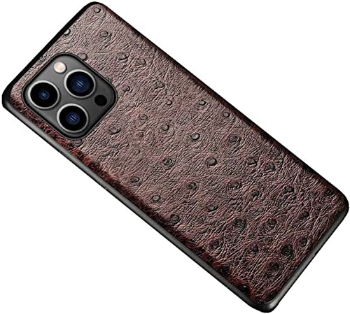 Coque iPhone 14 Pro Max en cuir d'autruche marron élégante