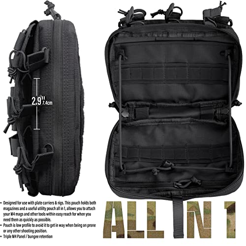 Wynex Tactical Mag Admin Pouch, Molle Utility Tool Pouch Medical Emt Organizer With Triple Stacker Magazine Holder For M4 M16 Patch Included, Nylon, Black #TOP5