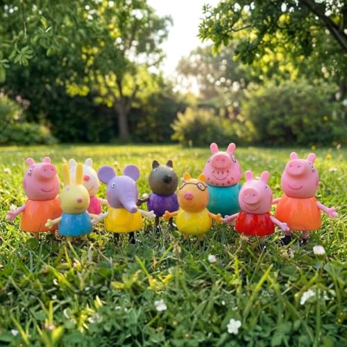 Image of 9 Pcs Peppa Pig Figure Set - Complete Family & Friends Toy Playset with Poseable Action Figures for Toddlers & Kids