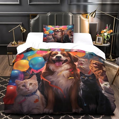 Parure de lit chat et chien microfibre thermorégulatrice housse de couette imprimée 3D - 4