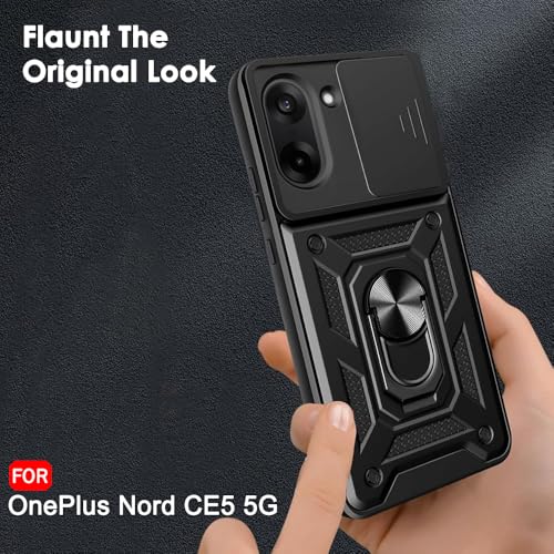 Image of TheGiftKart Tough Armor Bumper Back Cover Case for OnePlus Nord CE 5 5G | Sliding Camera Cover, Kickstand & Ring Holder | 360 Degree Protection Back Cover Case for OnePlus Nord CE5 (PC & TPU, Black)