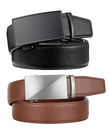 Image of Zitahli Leather Ratchet Belt for Men - 2 Pack Mens belt,Customizable Fit | Everyday Men Dress Pants Belt,Casual Occasion,Classic Style,Gifts for Men on Birthday,Anniversary,Father's Day,and Christmas