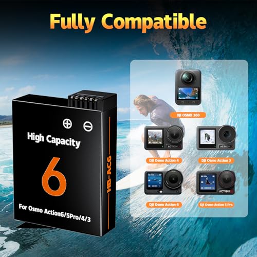 Image of Upgraded 2800mAh Osmo Action 6 /5 Pro /4 /3 Battery Charger Kit 2-Pack Battery and 3-Channel Fast Charger Hub, Compatible for DJI OSMO Action 6, Action 5 Pro, Action 4, Action 3, OSMO 360 Cameras