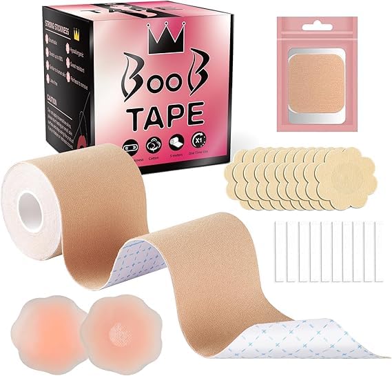 Boob Tape with 10 Nipple Pasties & 36 Fashion Tape Multipurpose Body Tape for Women Push Up & Lifting Breast Tape Breast Lift Bra Tape for Breast Lift Double Sided Tape (Skin Color)-image-47