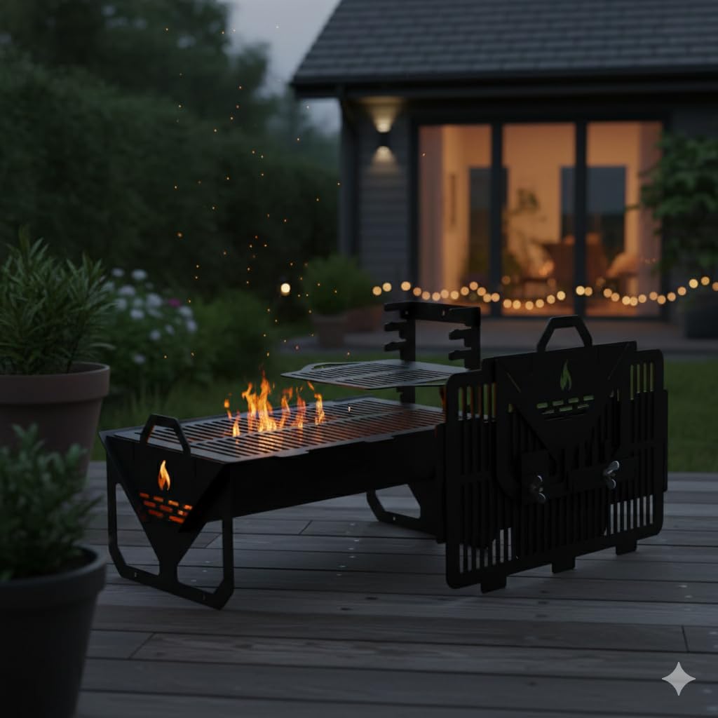Chilz The Bonfire Spot Portable Outdoor BBQ Grill, Black Steel