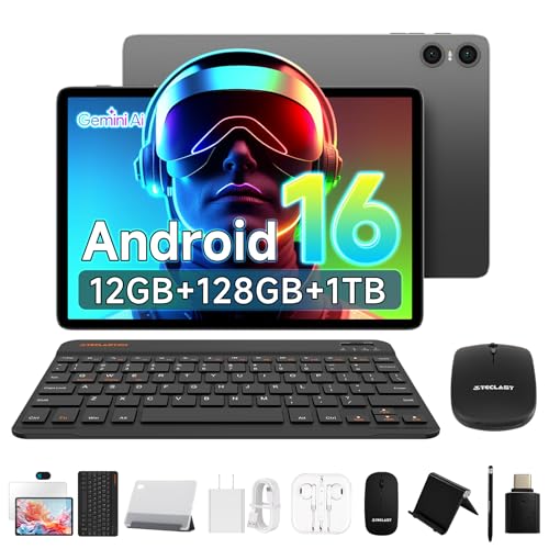 TECLAST Android 16 Tablet with Keyboard, Mouse & Stylus, 10 Inch Student Tablet for Online Learning, Remote Work & Productivity, 12GB RAM 128GB Storage (1TB Expandable), WiFi 5,BT 5,Widevine L1, GPS
