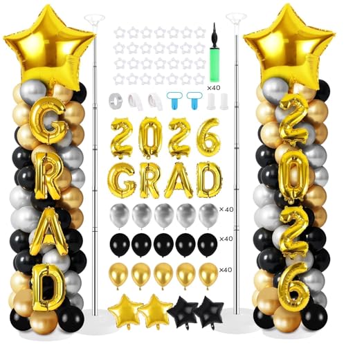 2 Sets Graduation Balloon Column Stand Kits with Balloons 2026 Grad Themed Decoration Navy Blue Balloon Tower Stand Kit for Grad High School & College Celebration Party Decor (Black Gold, 2) by YLOLUL - Used condition - Image 8