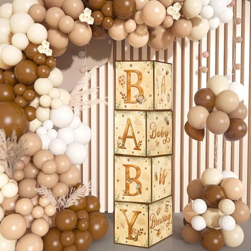 Coffee Baby Shower Boxes Decorations, A Baby is Brewing Baby Shower Decor 4pcs Coffee Themed Party Blcoks Cafe Beans Shower Welcome Baby Decorations Gender Reveal Party