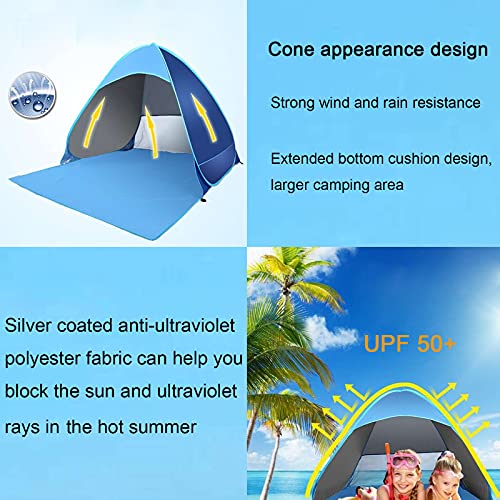 Image of Pop Up Beach Tent for 1-3 Person, Sun Shelters Portable Tent with Stakes, UPF 50+UV Protection Rating for Family Camping Fishing Picnic