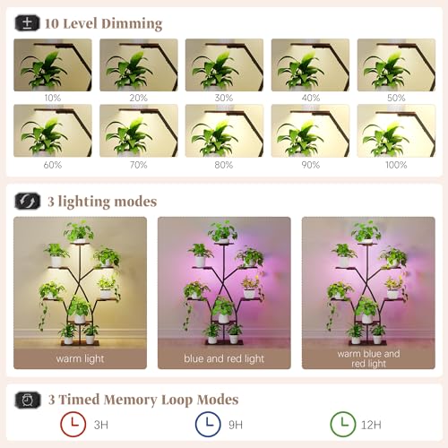 Image of Plant Stand Indoor with Grow Lights 50 inch Plant Shelf Corner Lighted Plant Stands for Indoor Growing Multiple Metal 7 Tiered Large S-Shape Display Shelves Plant Rack for Home Decor Patio Balcony