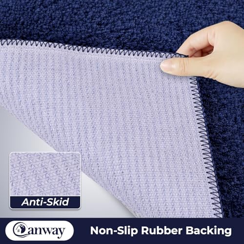 Image of CANWAY 1100 GSM |Pack of 2| 50x35 Cm Premium Microfiber Floor Mat | Ultra Soft & Super Absorbent | Anti-Slip Backing | Quick Dry Bath, Bathroom & Kitchen Mat|Navy-Blue