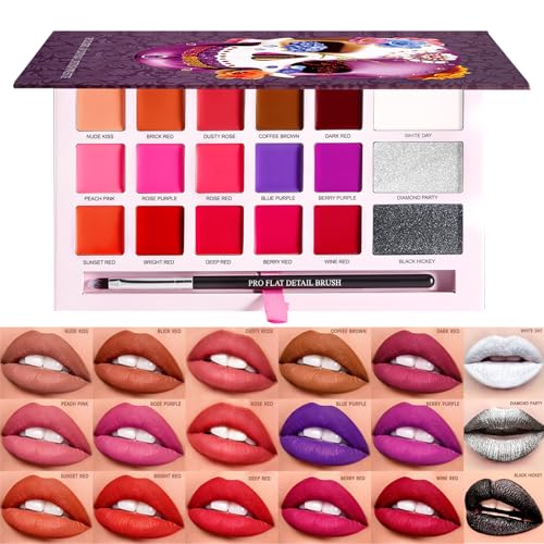 Paleta di para mujeres - Paleta de labios para maquillaje elegante | Paleta de brillo opaca 18 colores | Lápiz labial largo para Halloween Professional -up | Cosméticos para el modo M