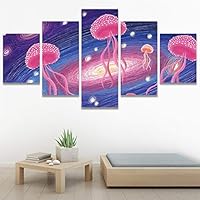 SIGNWIN 5 Panel Canvas Wall Art Modern Art Decorative Elements Fun Illustration Illustrations Kids Multicolor for Home Decorations Ready to Hang - 60