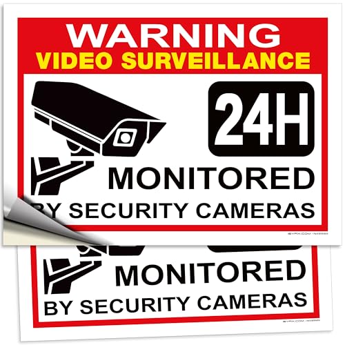 iSYFIX Video Surveillance Warning Sign Sticker - 2 Pack 14x10 inch ? Premium Self-Adhesive Vinyl, Laminated for Ultimate UV Prot