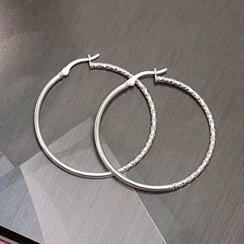 Charmsy Sterling Silver Jewelry Round Shaped Half Textured Click Top Hoop Earring for Women