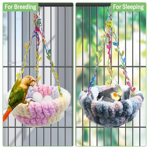 Image of kathson Hanging Bird Bed, Hammock for Cage Winter Warm Bird Plush Nest Parrot Sleeping Bed for Budgie Lovebird Conure Quaker (Diameter 6.3 in, Pink)