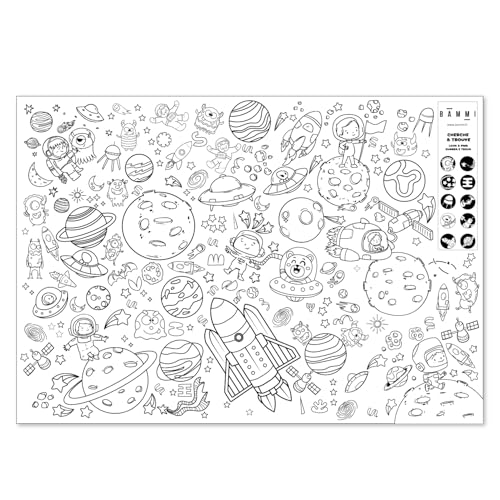 BAMMI Coloriage Géant pour Enfant, L'Espace - Cosmos, 100 cm x 70 cm, Papier Premium, Activités Ludiques et Créatives