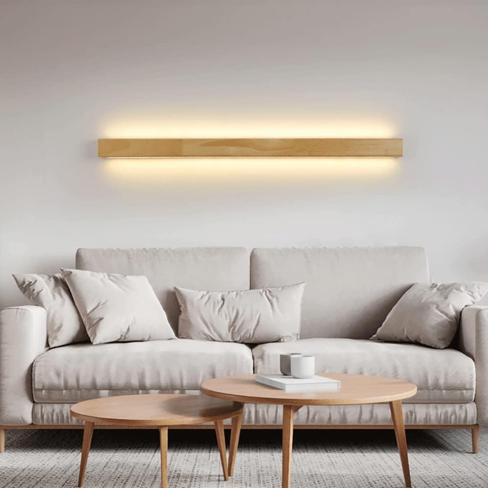 Drewniana Liniowa Lampa ścienna, Ultracienka Lampa ścienna Z Bali Z Akrylowym Kloszem, Nowoczesna Lampa ścienna Led - 3000k, Dekoracyjne Oświetlenie Nocne Kinkiety, 100CM