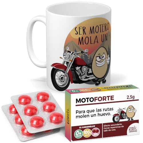 PACK para Moteros | Ser Motero mola un Huevo + Caramelos divertidos | Taza para Amantes de las Motos | Frase para los Moteros Hombre |Taza Desayuno 350ML PACK para Moteros | Ser Motero mola un Huevo + Caramelos divertidos | Taza para Amantes de las Motos | Frase para los Moteros Hombre |Taza Desayuno 350ML