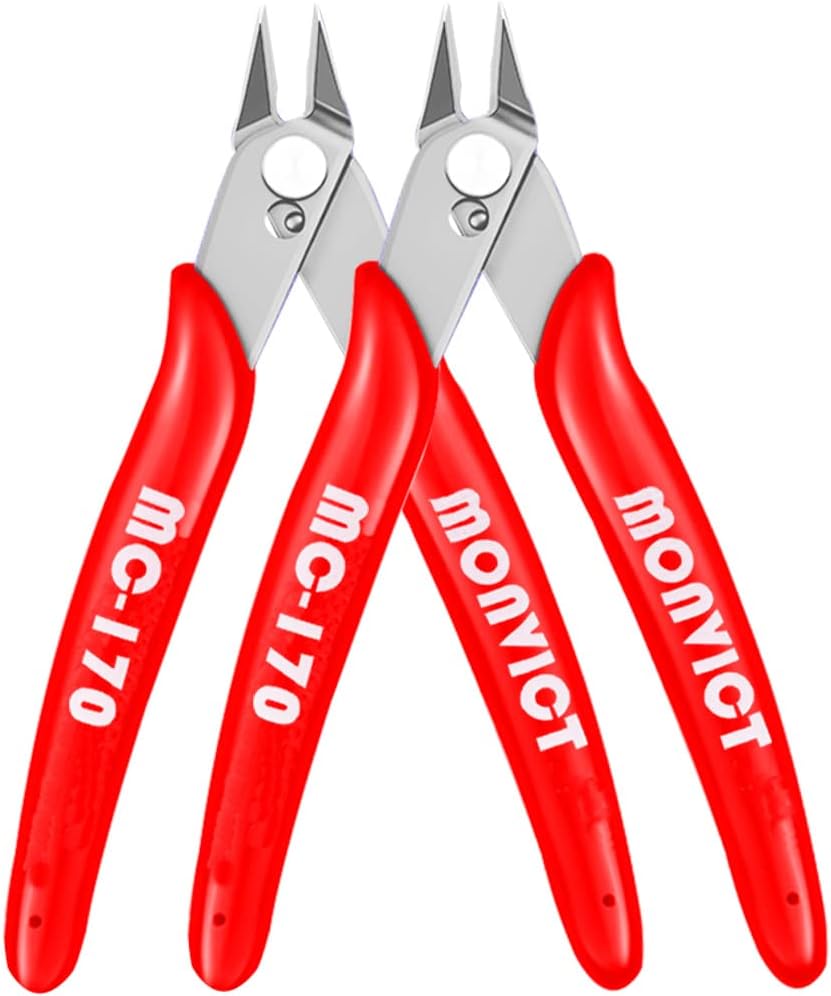 MONVICT 2 Pack Flush Cutters MC-170, Wire Cutters 5 Inch Side Cutting Pliers Precision Cutter Tools Ultra Sharp Micro Wire Cutters for Cables Wires Zip Ties 3D Printing Electrical & Cut Needs…