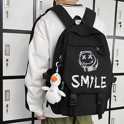 Fashion Backpack with Cute Accessories Large Bookbag Waterproof Laptop Bag Casual Travel Daypacks (Black naughty)2