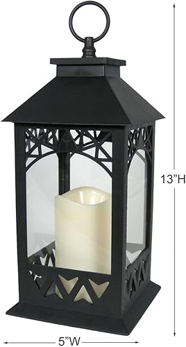Miniatura 3 de BANBERRY DESIGNS Farol decorativo de plástico negro LED con techo de temporizador de 5 horas y anillo para colgar, 13 pulgadas de alto, paquete de 6