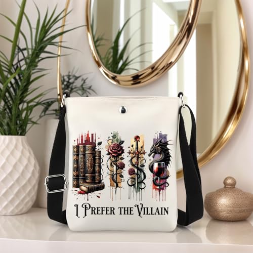 TSOTMO Dark Romance Gift Dragon Gift I Prefer The Villain Crossbody Bag Book Quotes Book Lover Gift for Women4
