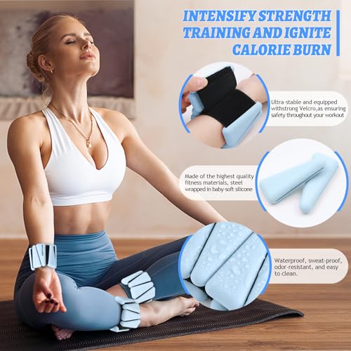 Image of BECOJADDE Ankle Weights Set of 2 (1 lb /2 lb /3 lb Each) Adjustable Wrist Weights for Women Men Wearable Arm Leg Weight for Pilates, Running, Walking, Workout, Yoga